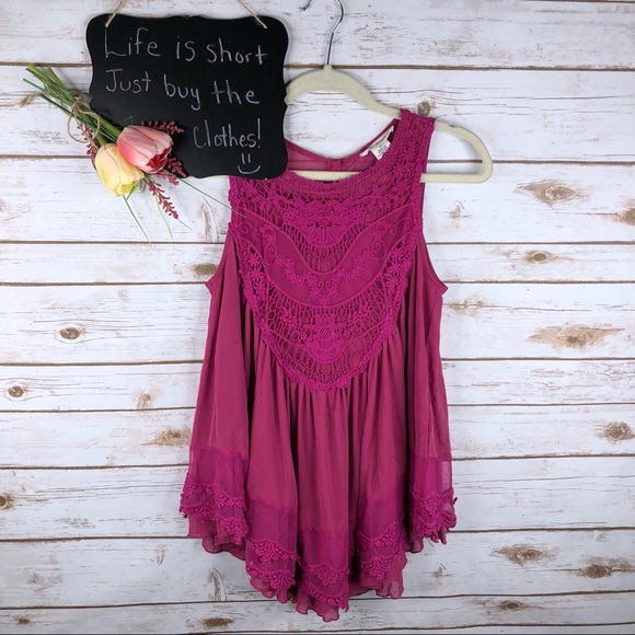 Indigo Thread Tops - Indigo Thread floral crochet asymmetrical top